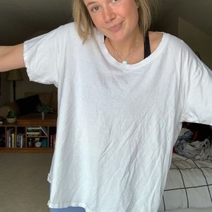 oversized white distressed tee